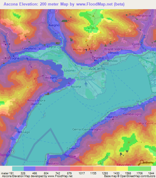 Ascona,Switzerland Elevation Map