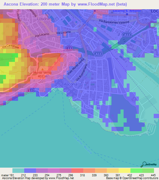 Ascona,Switzerland Elevation Map