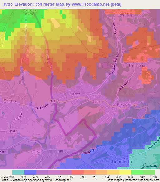 Arzo,Switzerland Elevation Map