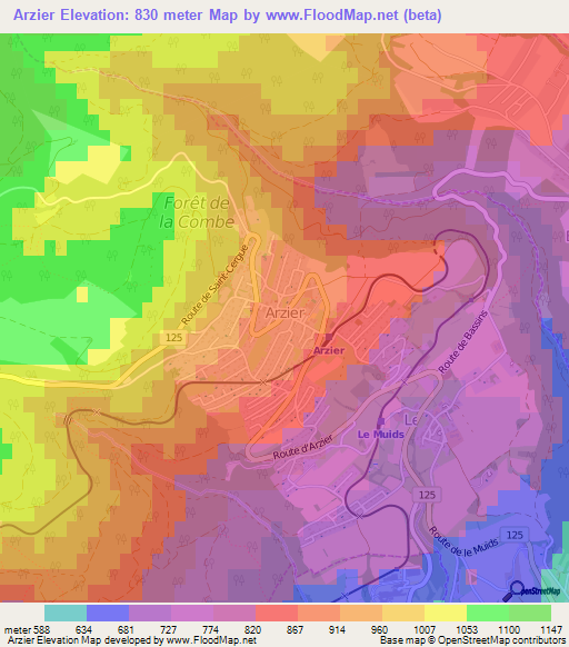 Arzier,Switzerland Elevation Map