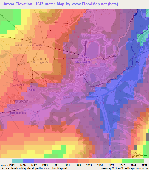 Arosa,Switzerland Elevation Map