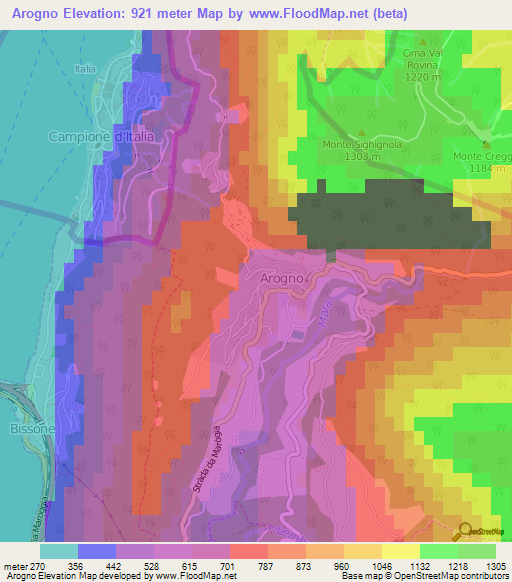 Arogno,Switzerland Elevation Map