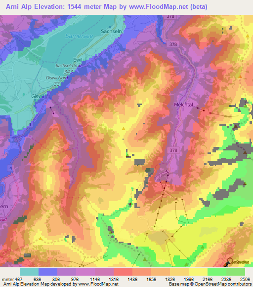 Arni Alp,Switzerland Elevation Map