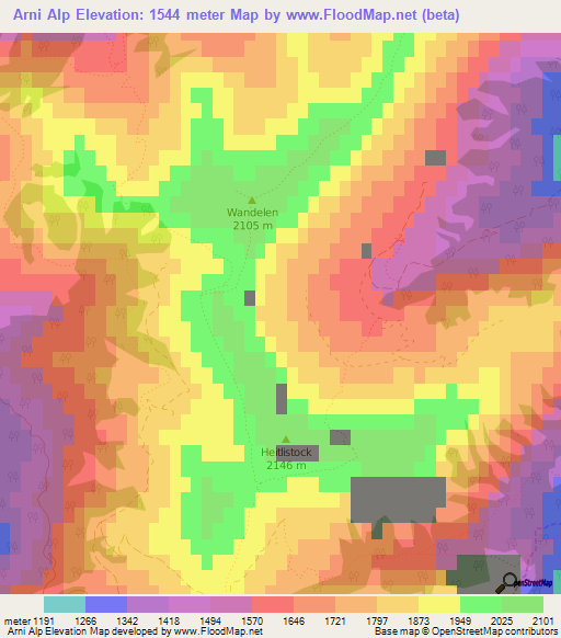 Arni Alp,Switzerland Elevation Map