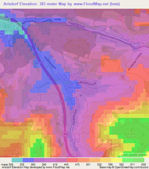 Arisdorf,Switzerland Elevation Map