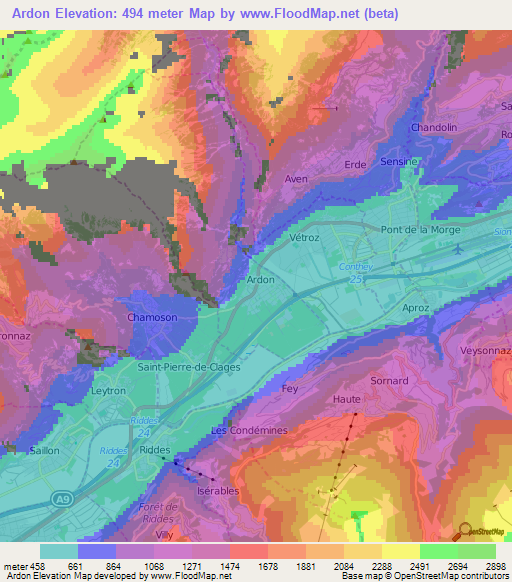 Ardon,Switzerland Elevation Map