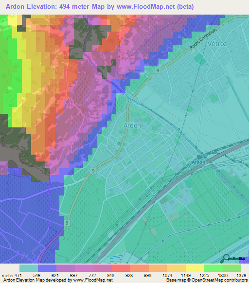 Ardon,Switzerland Elevation Map