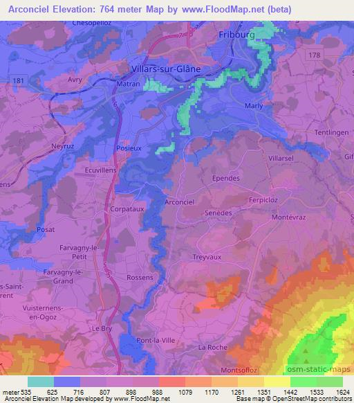 Arconciel,Switzerland Elevation Map