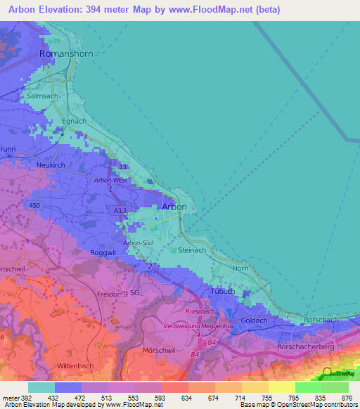 Arbon,Switzerland Elevation Map