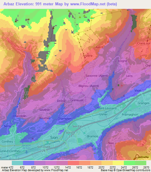 Arbaz,Switzerland Elevation Map