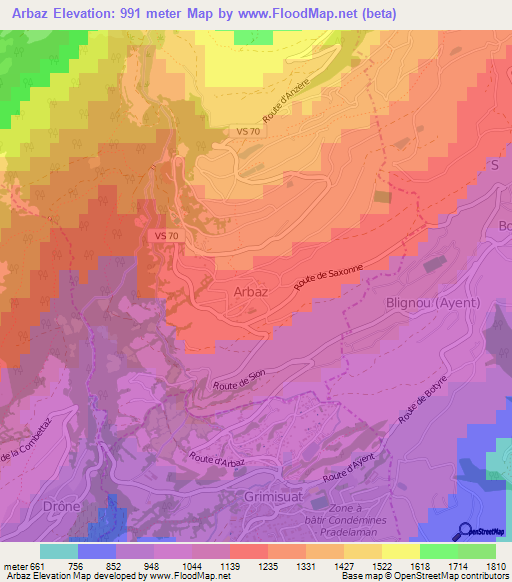 Arbaz,Switzerland Elevation Map