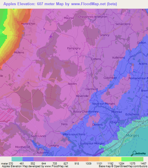 Apples,Switzerland Elevation Map