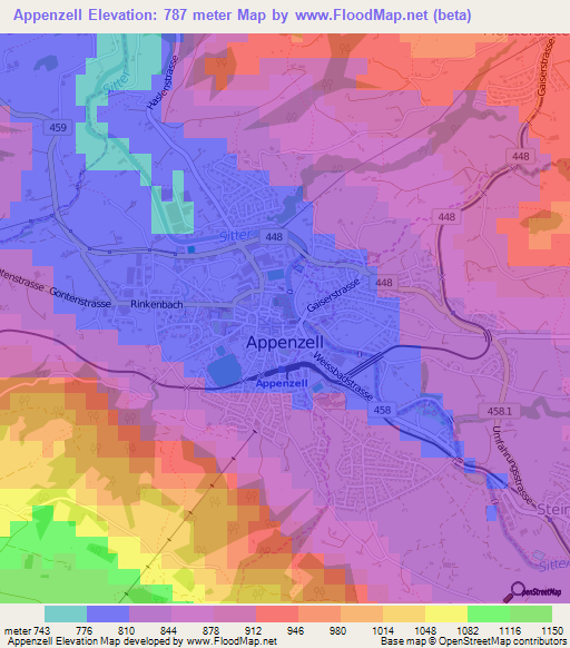 Appenzell,Switzerland Elevation Map