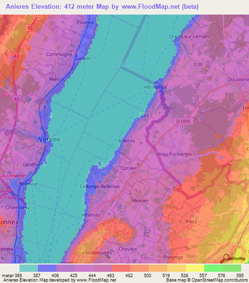 Anieres,Switzerland Elevation Map