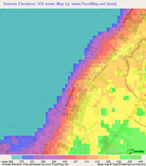 Anieres,Switzerland Elevation Map