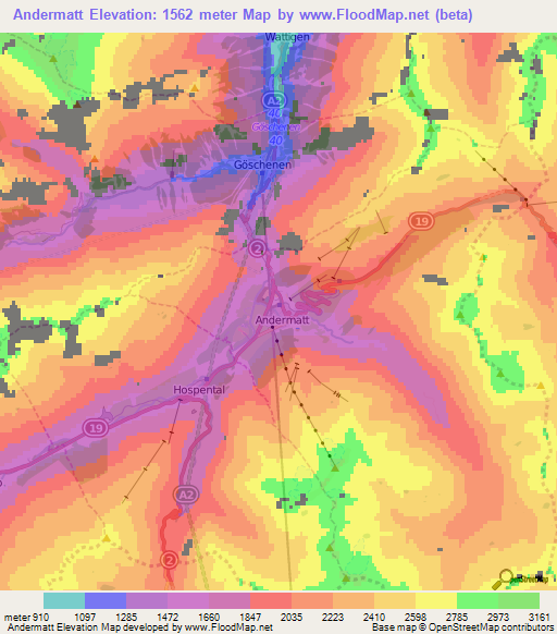 Andermatt,Switzerland Elevation Map