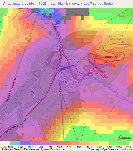 Andermatt,Switzerland Elevation Map