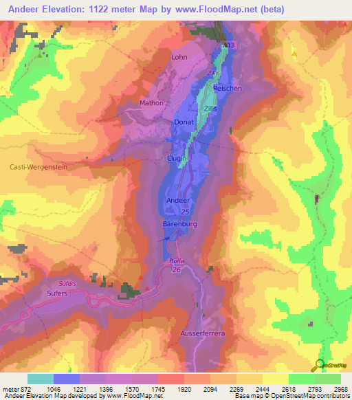 Andeer,Switzerland Elevation Map