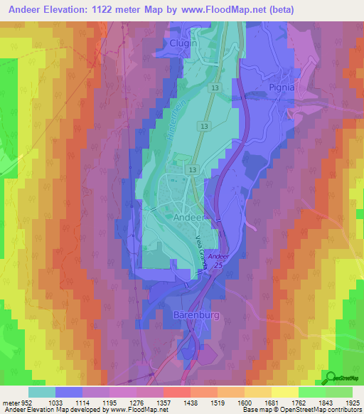 Andeer,Switzerland Elevation Map