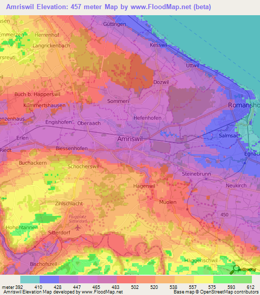 Amriswil,Switzerland Elevation Map