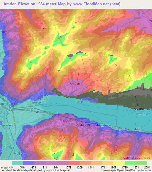 Amden,Switzerland Elevation Map