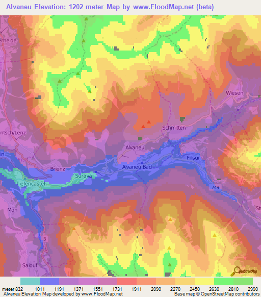 Alvaneu,Switzerland Elevation Map