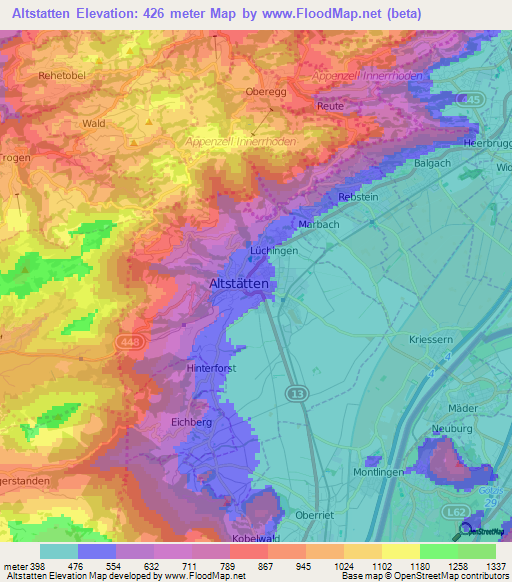 Altstatten,Switzerland Elevation Map