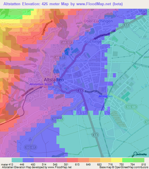 Altstatten,Switzerland Elevation Map