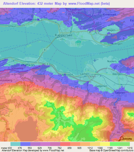 Altendorf,Switzerland Elevation Map