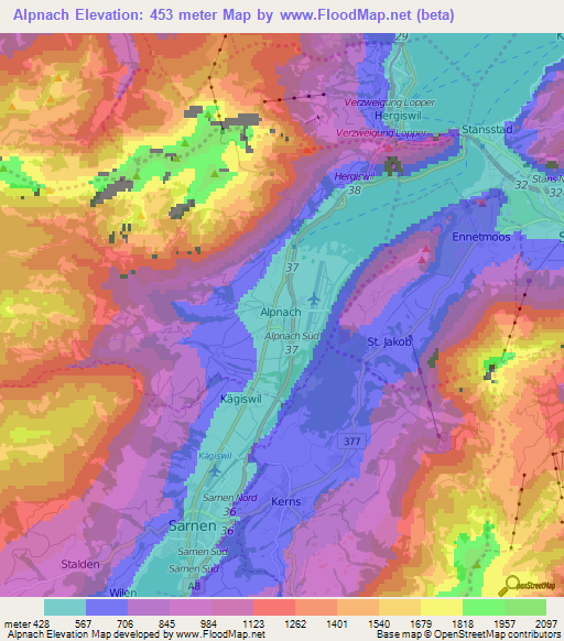 Alpnach,Switzerland Elevation Map