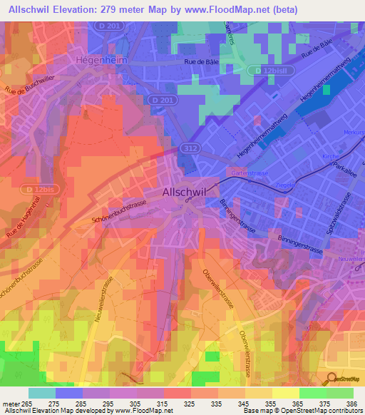 Allschwil,Switzerland Elevation Map