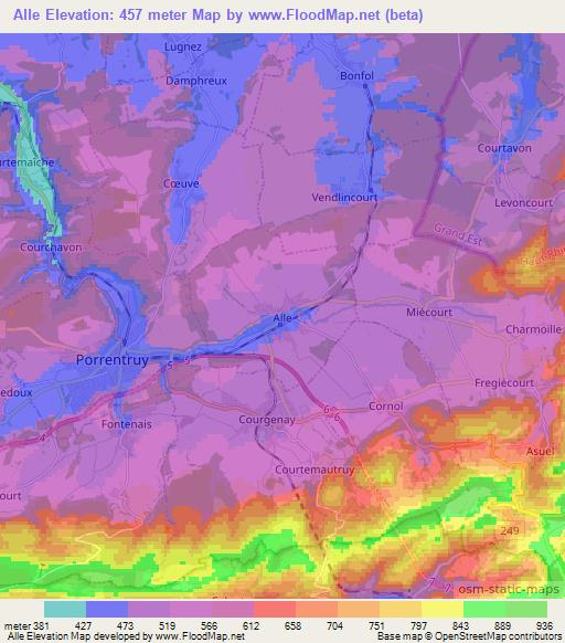 Alle,Switzerland Elevation Map