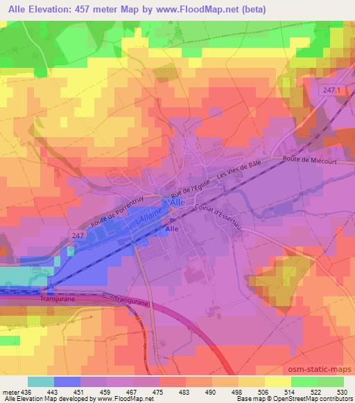 Alle,Switzerland Elevation Map