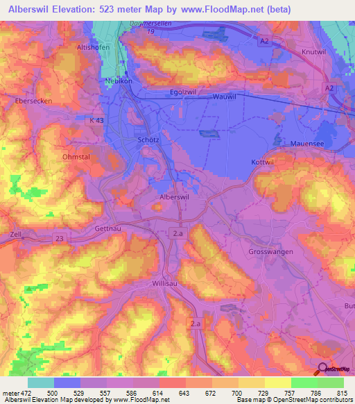 Alberswil,Switzerland Elevation Map