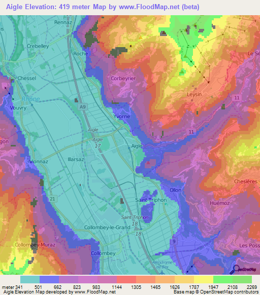 Aigle,Switzerland Elevation Map