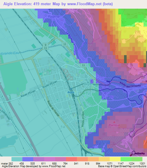 Aigle,Switzerland Elevation Map