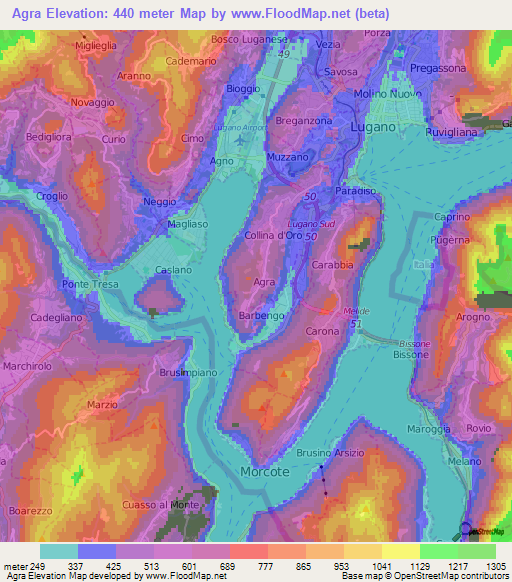 Agra,Switzerland Elevation Map