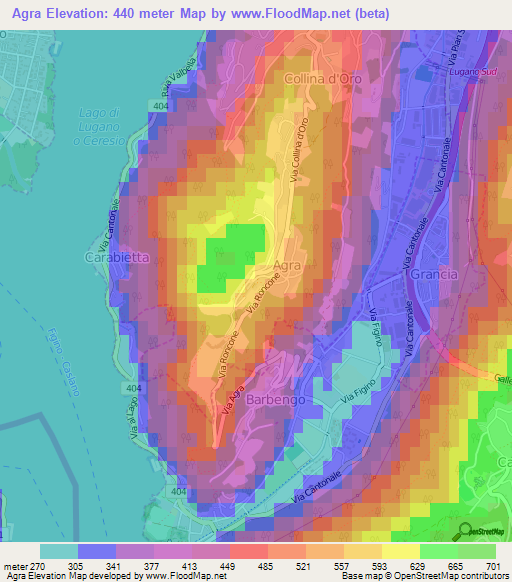 Agra,Switzerland Elevation Map