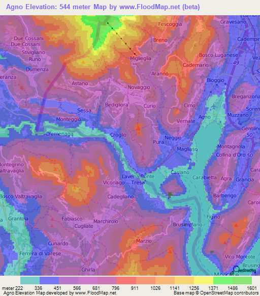 Agno,Switzerland Elevation Map