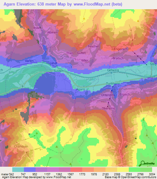 Agarn,Switzerland Elevation Map