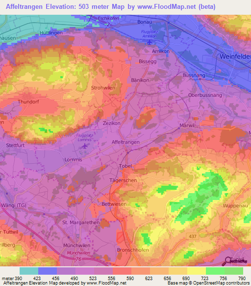 Affeltrangen,Switzerland Elevation Map