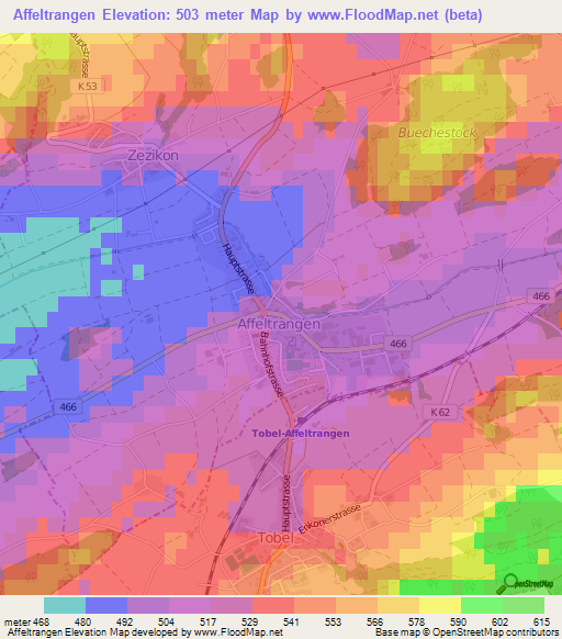 Affeltrangen,Switzerland Elevation Map