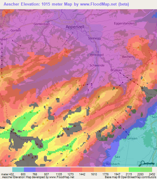 Aescher,Switzerland Elevation Map