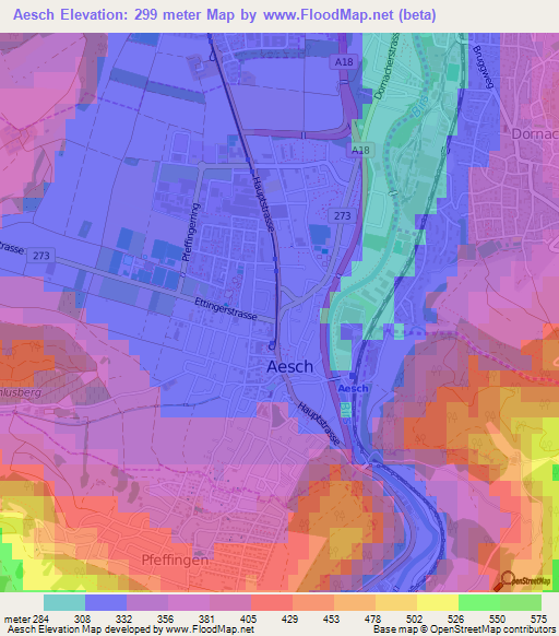 Aesch,Switzerland Elevation Map