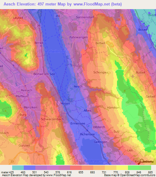 Aesch,Switzerland Elevation Map