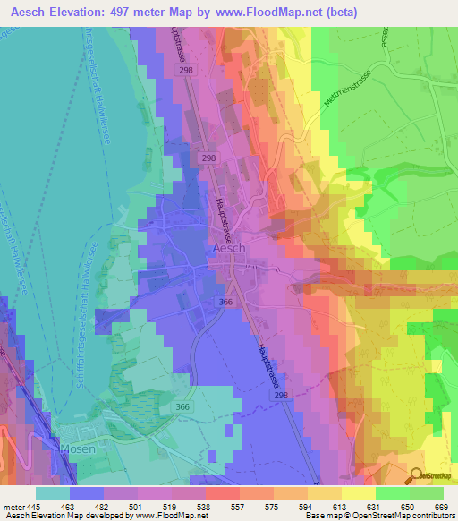 Aesch,Switzerland Elevation Map