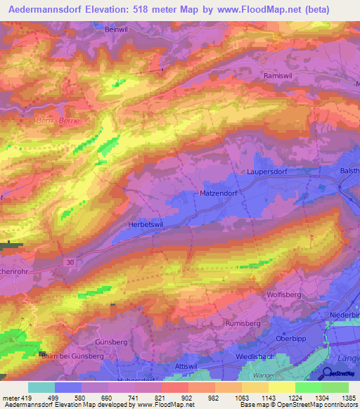 Aedermannsdorf,Switzerland Elevation Map