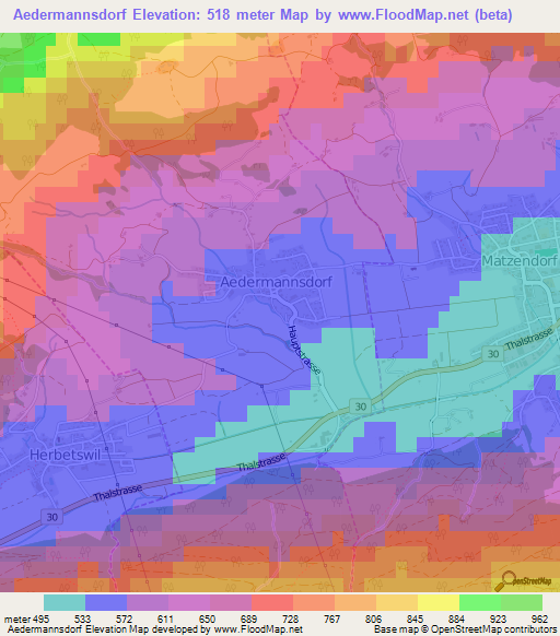 Aedermannsdorf,Switzerland Elevation Map