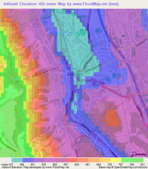 Adliswil,Switzerland Elevation Map