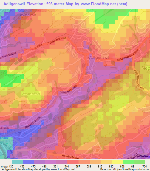 Adligenswil,Switzerland Elevation Map